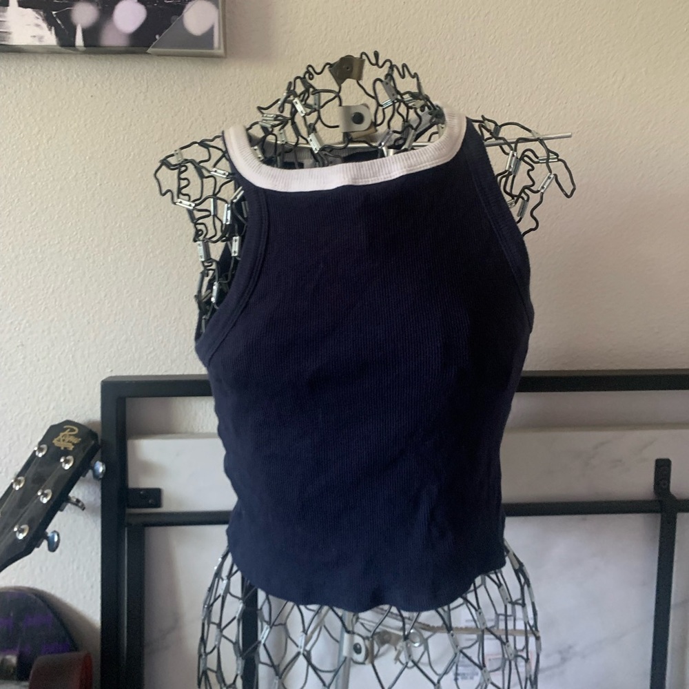 Blue and white crop top